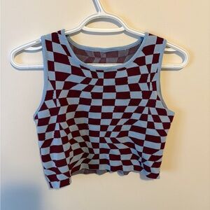 💜 2 for $30 / Checkered Geometric Tank Top Blue and Burgundy